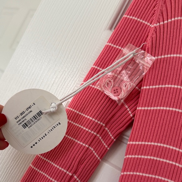 STAUD Coral Pink/White Shoko Ribbed Midi Dress - Small - Picture 4 of 5